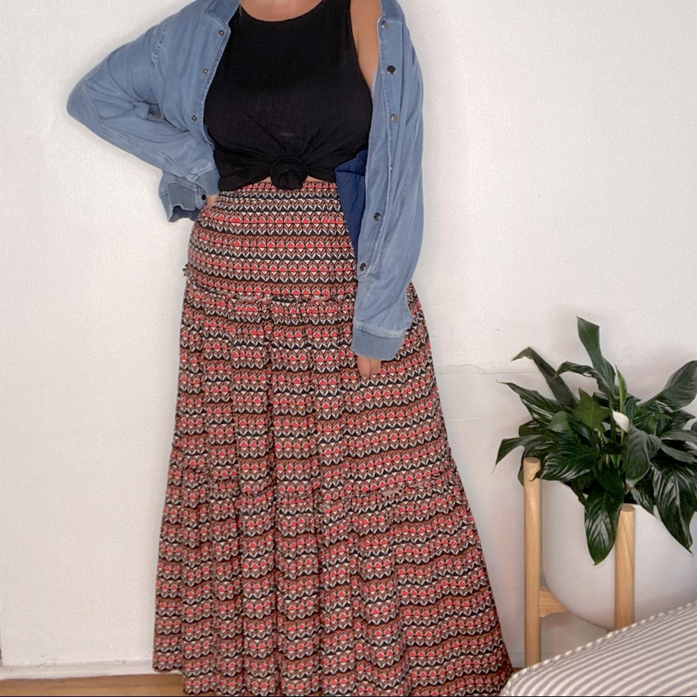 SOLD Anthropologie Black and Red Maxi Skirt